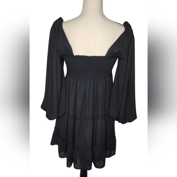 Show Me Your Mumu MANDI MINI DRESS Black Smocked Back Size Large M - Picture 4 of 7